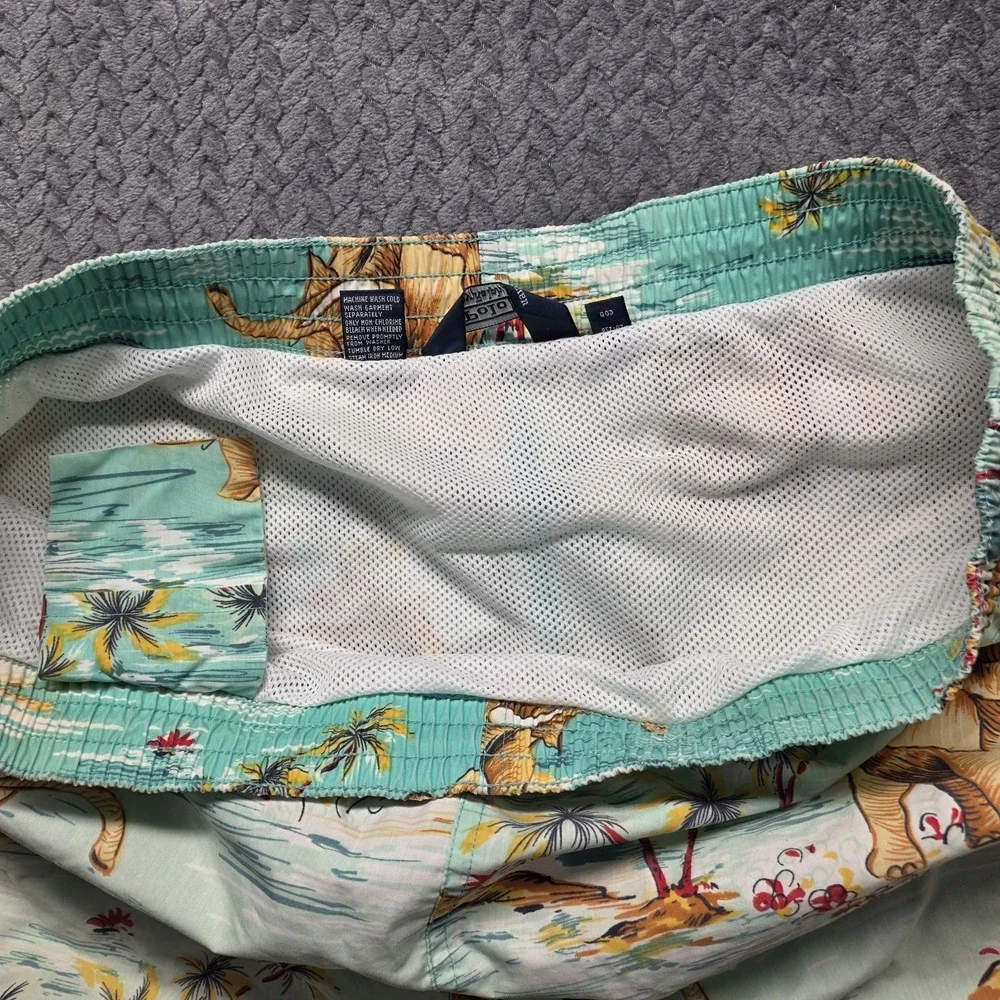 Polo Ralph Lauren Mens Swim Trunks Lined Elephant Print Size XL Tropical Pockets